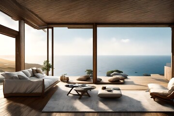 Obraz premium A coastal home with a view of the endless sea, a serene retreat.