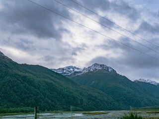 Majestic snow-covered mountains near Arthur's Pass, New Zealand