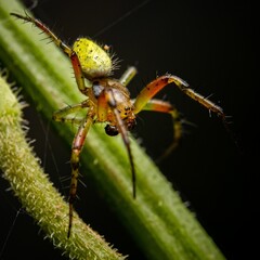 Macro shot of Araniella opisthographa, an orb weaver in the spider family Araneidae.