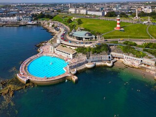 Aerial view of Tinside Lido pool in Plymouth, UK