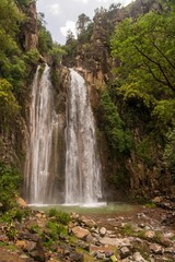 Obraz premium Famous Wadi Banna waterfall and forest in Al-Seddah, Yemen