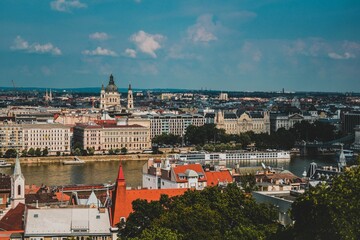 Aerial view of Budapest's cityscape with historical buildings during the daytime