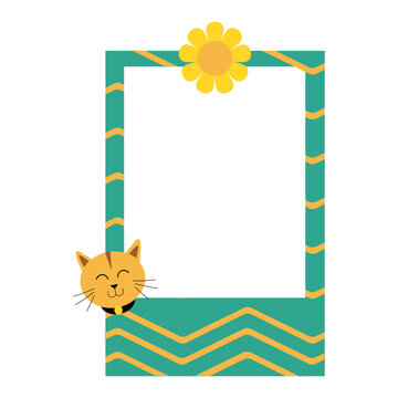 Retro polaroid photo frame. Cute cat photo frame with flat style. Vector Illustration.