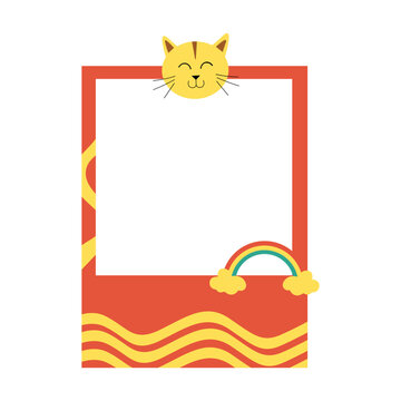Retro polaroid photo frame. Cute cat photo frame with flat style. Vector Illustration.