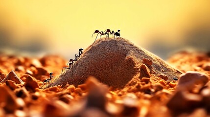 AI generated illustration of a macro of ants on the ground - obrazy, fototapety, plakaty