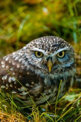 The Eurasian pygmy owl in grass