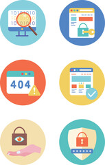 Vector icons featuring proggraming and cybersecurity displayed on a crisp white background