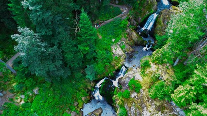 Aerial view of the Triberg Waterfalls located in the Black Forest of Baden-Wurttemberg, Germany