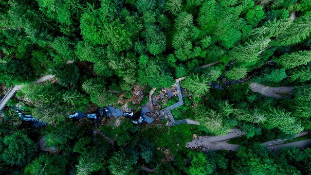 Aerial view of the Triberg Waterfalls located in the Black Forest of Baden-Wurttemberg, Germany