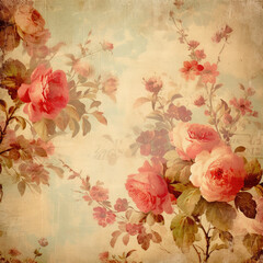 Floral Vintage Digital Paper Antique Textures Ephemera Scrapbook Paper