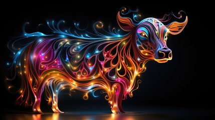 A Cow Is Resting On Its Tail In The Style Of Neon Art , Background Image, Hd