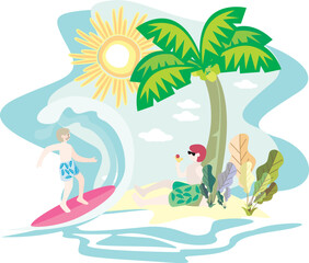 Obraz na płótnie Canvas full color summer at the beach vector flat illustration