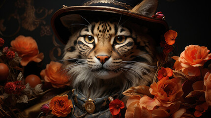 A Leopard In A Hat With Flowers, Background Image, Hd