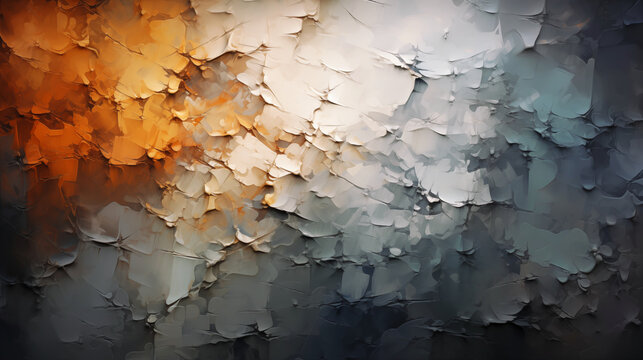 Abstract crack texture background with white gray and orange color, 3D illustration.	