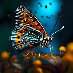 Fototapeta na wymiar AI generated illustration of a beautiful butterfly with a blue background