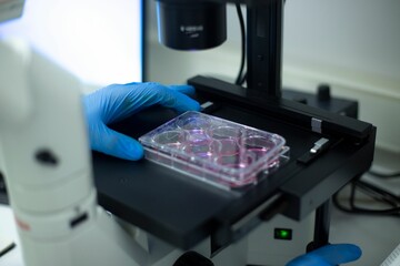 Chemist wearing protective gloves conducting a scientific experiment in a laboratory
