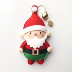 2d felt Christmas ornament, elf, Santa Claus decorated isolated white background . Generative ai