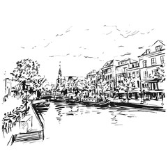 Sketch of the Netherlands riverside in Amsterdam.