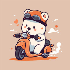 Fototapeta premium Vector illustration of an adorable cartoon teddy bear riding a motorcycle against a