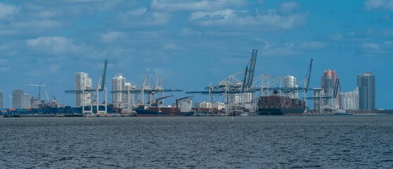 Panoramic view of an industrial harbor