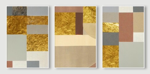 Set of three abstract painting background walls with strong decorative properties.