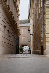 Vertical shot of a historic alley into the old square in Klagenfurt am Worthersee