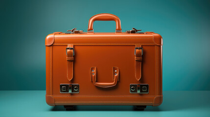 Broun Suitcase On Blue Background, Background Image, Hd