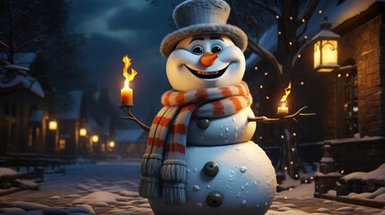 Obraz premium Cartoon Snowman Realistic, Background Image, Hd