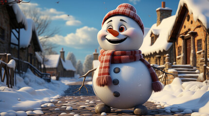 Obraz premium Cartoon Snowman Realistic, Background Image, Hd