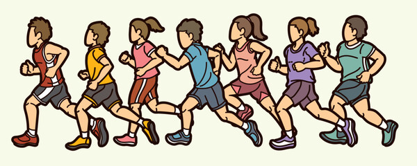Children Running Together Boy and Girl Start Running Cartoon Sport Graphic Vector