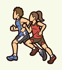 Fototapeta na wymiar Children Running Together Boy and Girl Start Running Cartoon Sport Graphic Vector