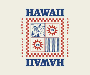 Vintage illustration of hawaii, surfing, girl hawaii vector t shirt design, vector graphic, typographic poster or tshirts street wear and Urban style