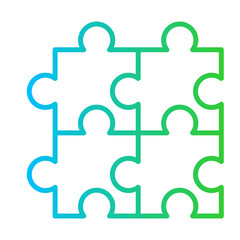 Puzzle creativity business icon with blue and green gradient outline style. jigsaw, business, piece, puzzle, concept, teamwork, solution. Vector illustration