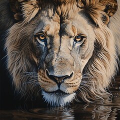AI generated illustration of an oil painting on canvas of a majestic lion
