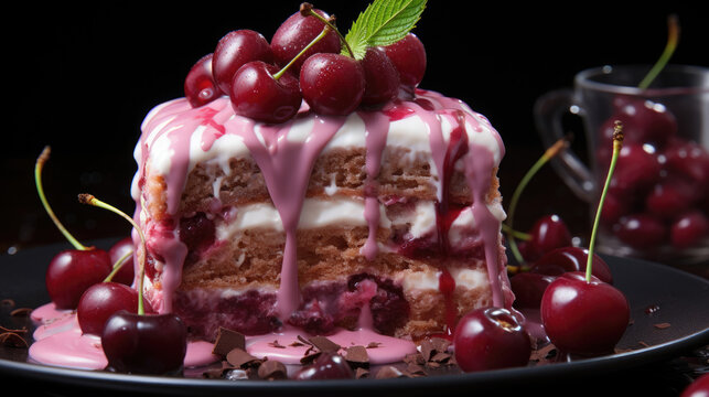 Chocolate Cherry Cake  Professional Photography, Background Image, Hd