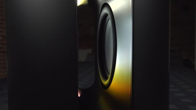Close up view of Sonos Sub Mini on a rotating table