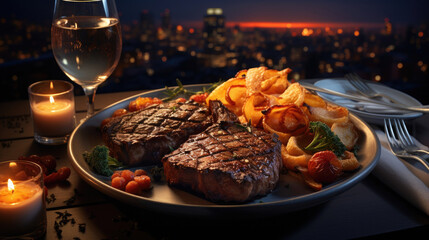 Dinner For Two With Steaks 3D Rendering , Background Image, Hd