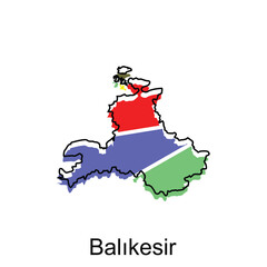 Map City of Balikesir design, vector template with outline graphic sketch style isolated on white background