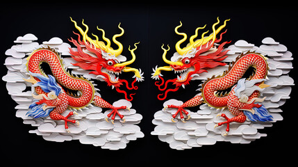 Hand-cut paper-cut Chinese dragon shape, traditional Chinese door god shape, Lunar New Year of the Dragon