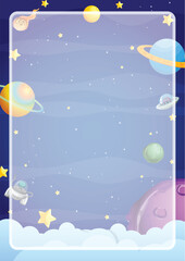 Fototapeta na wymiar Outer Space with Many Planets Background Border Frame Template