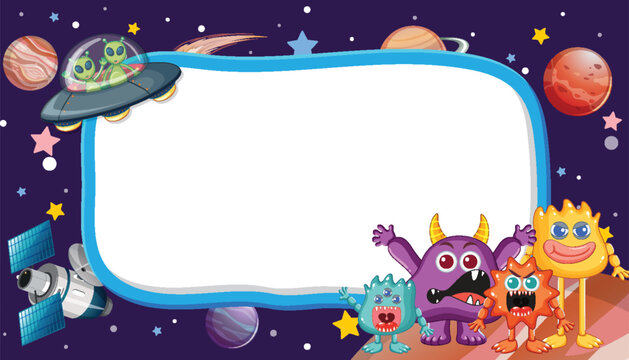Alien Monster on Outer Space Border Frame