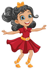 Joyful Cartoon Character: Happy Girl Dancing with Delight