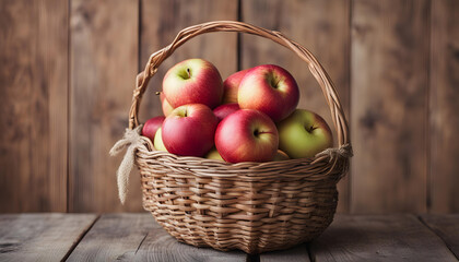 Red apples in a wooden basket