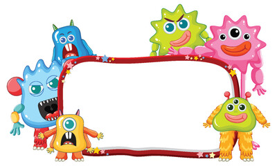 Cute Happy Monster Friends with Banner Frame