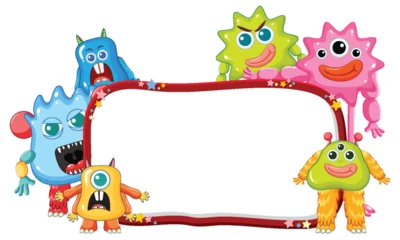 Gartenposter Kinder Cute Happy Monster Friends with Banner Frame