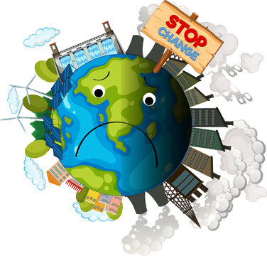 sad earth surrounded by pollution clip art preview