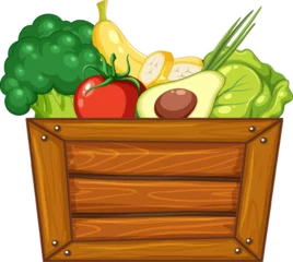 Peel and stick wall murals Kids Organic Farm Producing Healthy Food in Wooden Crate