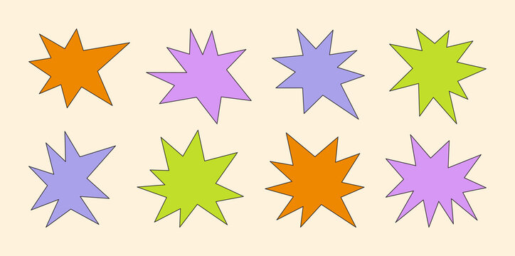 Abstract Retro Stars Shapes and Funky Groovy Sparks Forms. Vector Geometric Elements in Cartoon 90s Style