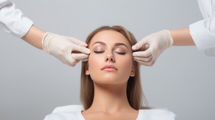 Naklejka premium Doctor take care face of female at modern beauty clinic, Surgery Clinic, Medical and beauty industry