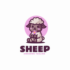 Vector Logo Illustration Sheep Mascot Cartoon Style.